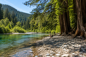 River beach beneath redwoods at Richardson Grove State Park